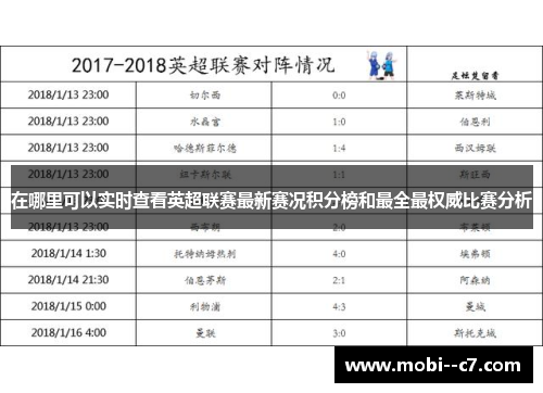 在哪里可以实时查看英超联赛最新赛况积分榜和最全最权威比赛分析